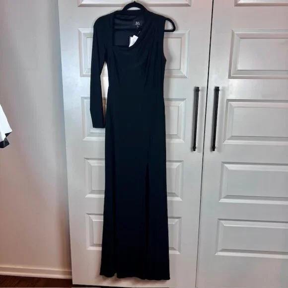 Betsy Adam One Shoulder Black Maxi Dress Size 6 Asymmetrical Formal Evening  Gown